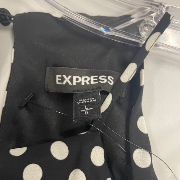 Express Polka Dot Halter Dress Asymmetric Ruffle Hem Black/White Size Large New - Picture 8 of 9